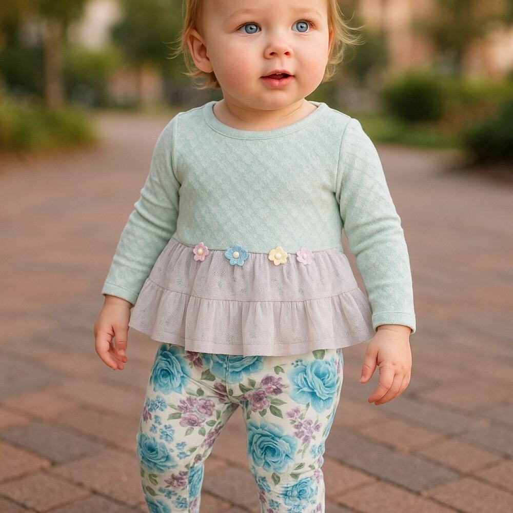 Sweet Heart‎ Rose Girls Outfit Size 12 Months Turquoise Lavender Floral Set NEW